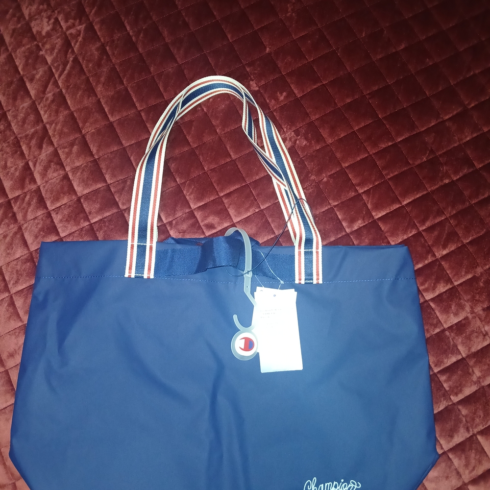 Champion Blue Tote Bag with Striped Handles